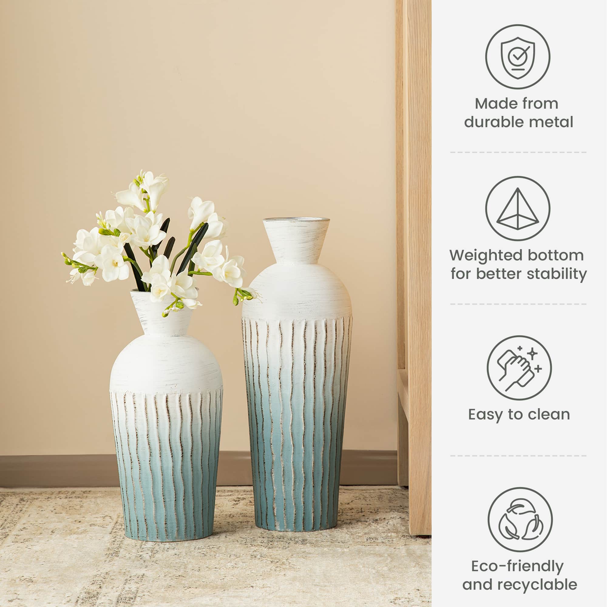 Glitzhome® Abstract Ombre Aqua Metal Floor Vases Set